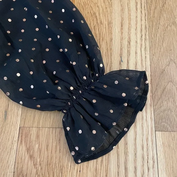 Black with Gold Polka Dot Long Sleeve V-Neck Blouse Sz-Medium - Picture 6 of 9